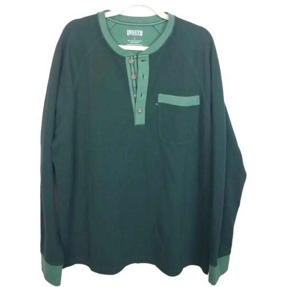 Duluth Trading Co Mens Doubletime Knit Henley Size L Relaxed Gorpcore Pullover